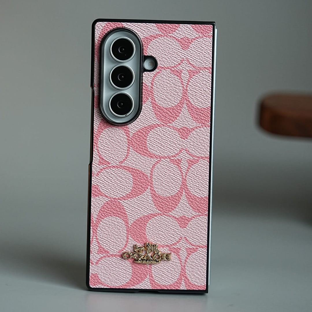 FRATO Fold 7 Collection Pink Leather Texture Pattern Case for Galaxy Z Fold 7 | Gold-Tone Logo Slim Cover