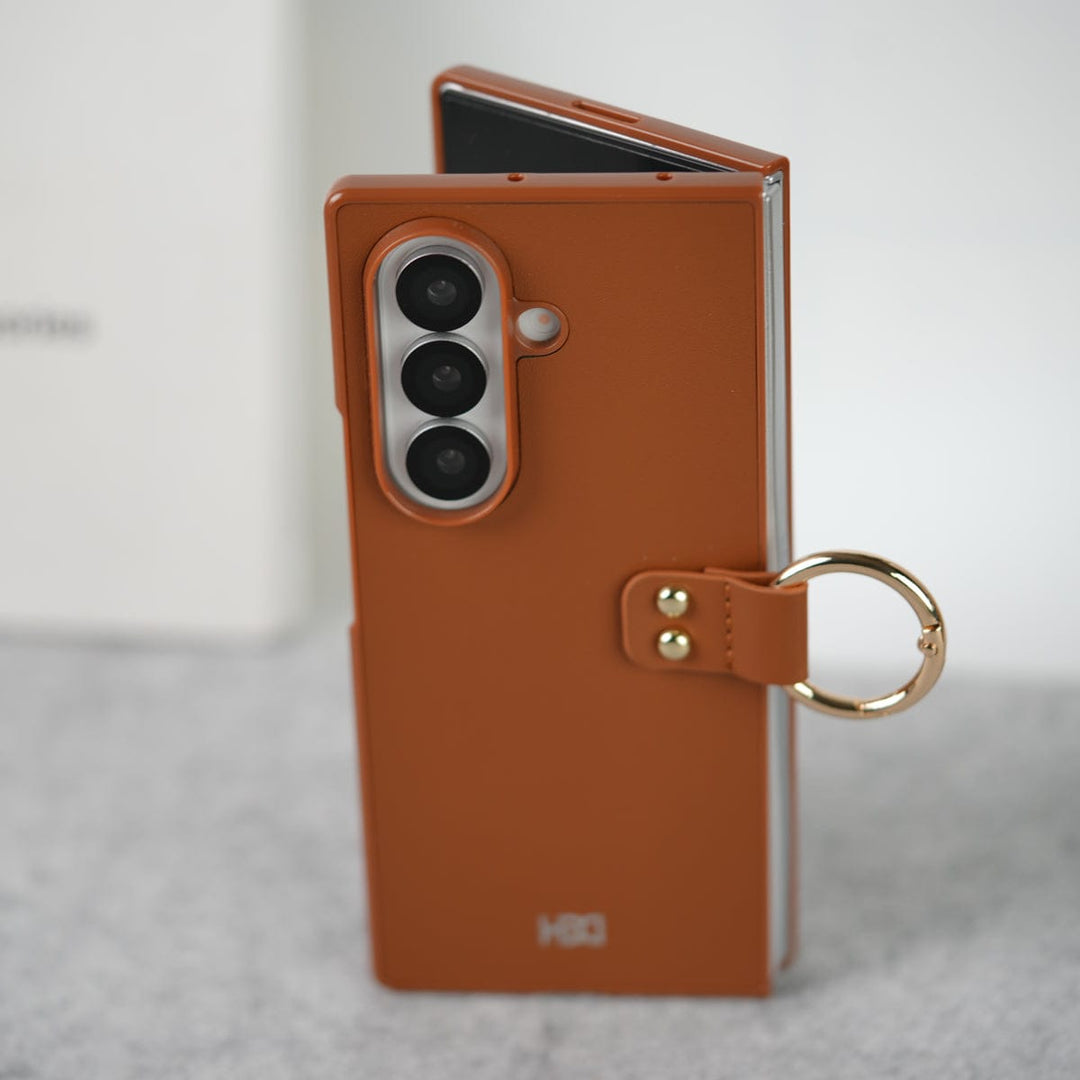 FRATO Fold 7 Collection Samsung Galaxy Z Fold 7 Matte Finish PU Leather Case Cover With Metal Ring Holder