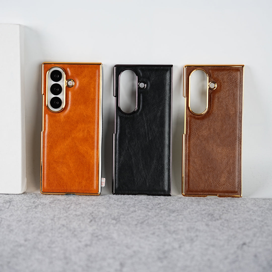 FRATO Fold 7 Collection Samsung Galaxy Z Fold 7 PU Leather Chrome Plated Front Screen Protector Case Cover