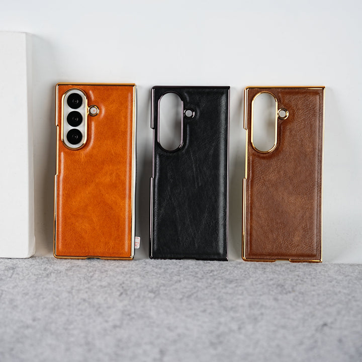 FRATO Fold 7 Collection Samsung Galaxy Z Fold 7 PU Leather Chrome Plated Front Screen Protector Case Cover