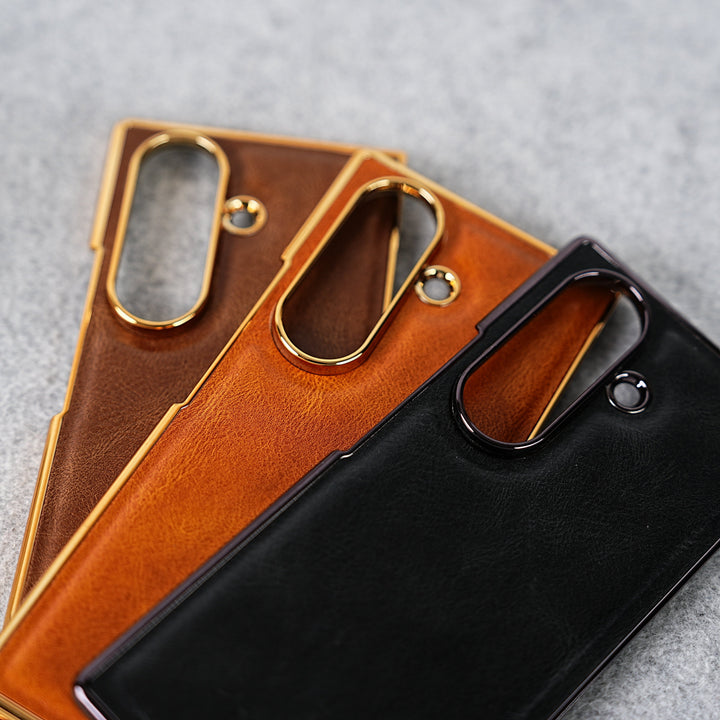 FRATO Fold 7 Collection Samsung Galaxy Z Fold 7 PU Leather Chrome Plated Front Screen Protector Case Cover