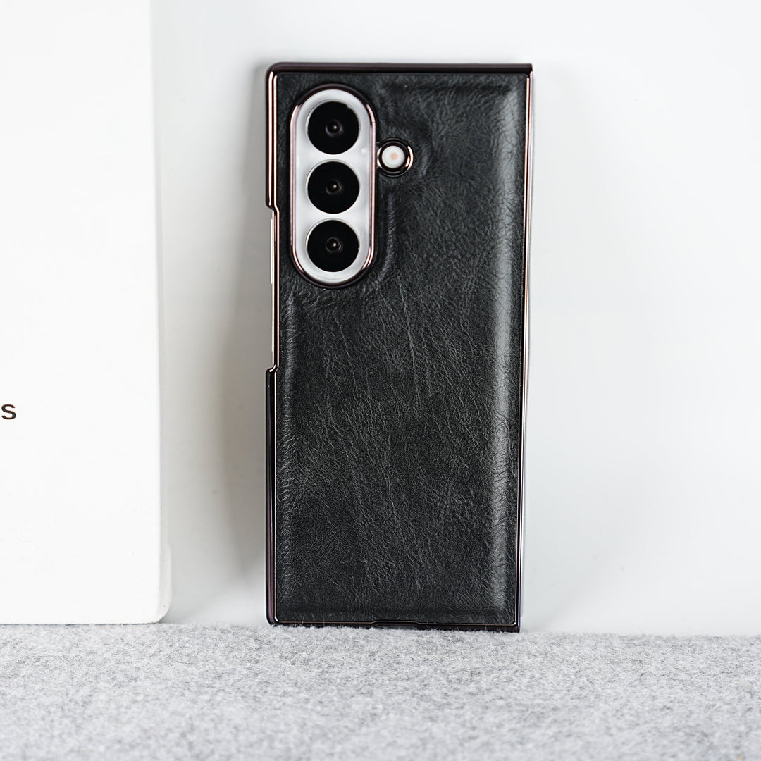 FRATO Fold 7 Collection Samsung Galaxy Z Fold 7 PU Leather Chrome Plated Front Screen Protector Case Cover