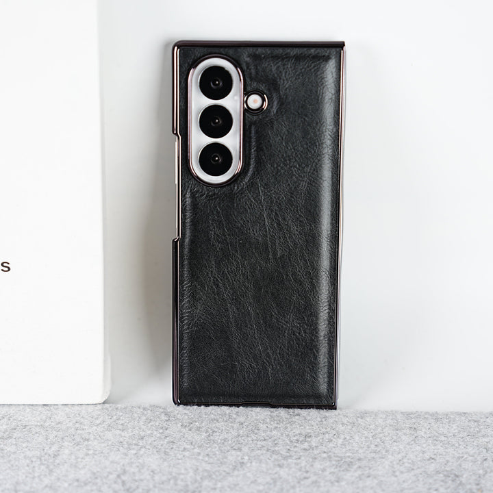 FRATO Fold 7 Collection Samsung Galaxy Z Fold 7 PU Leather Chrome Plated Front Screen Protector Case Cover