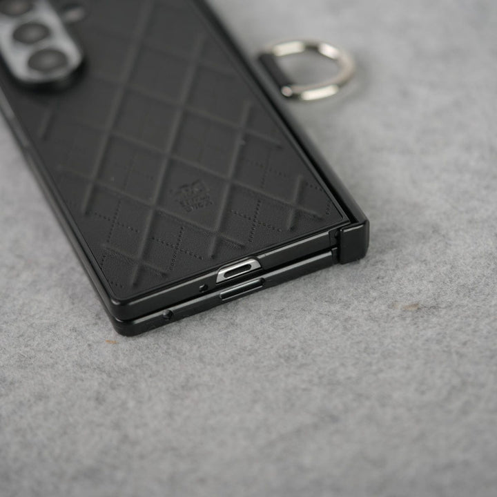 FRATO Fold 7 Collection Samsung Galaxy Z Fold 7 PU Leather Cross Dot Hinge Protection Metal Ring Case Cover