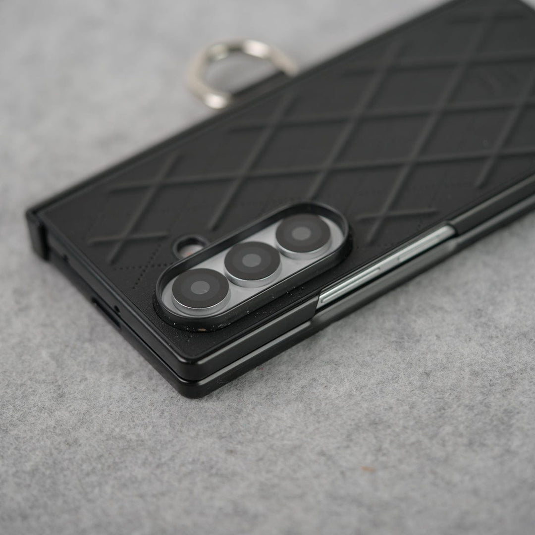 FRATO Fold 7 Collection Samsung Galaxy Z Fold 7 PU Leather Cross Dot Hinge Protection Metal Ring Case Cover