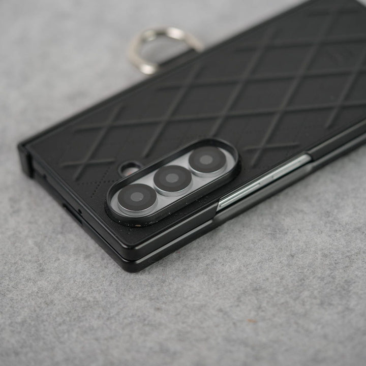 FRATO Fold 7 Collection Samsung Galaxy Z Fold 7 PU Leather Cross Dot Hinge Protection Metal Ring Case Cover