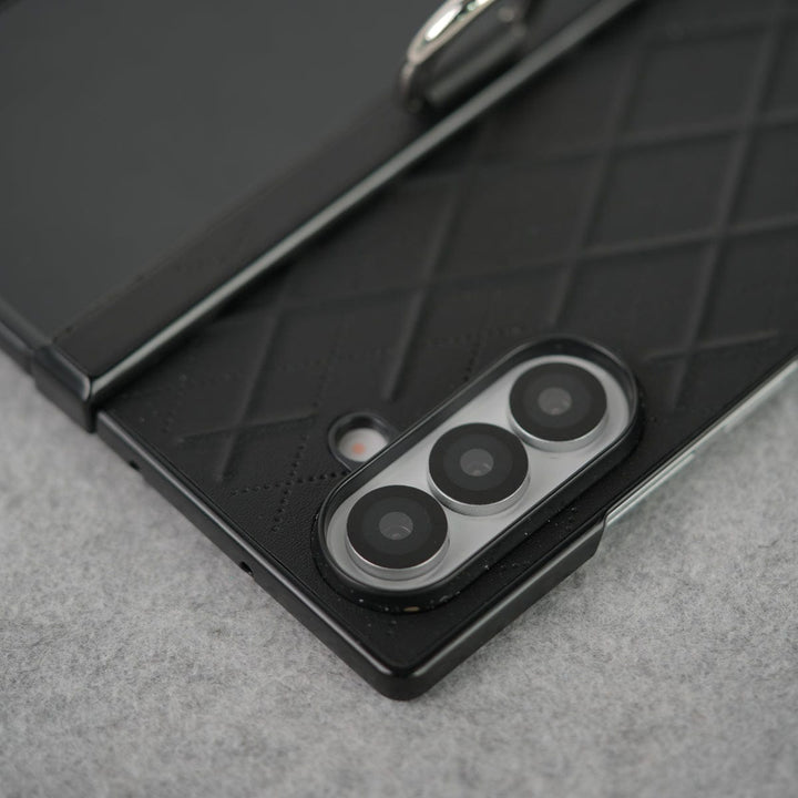 FRATO Fold 7 Collection Samsung Galaxy Z Fold 7 PU Leather Cross Dot Hinge Protection Metal Ring Case Cover