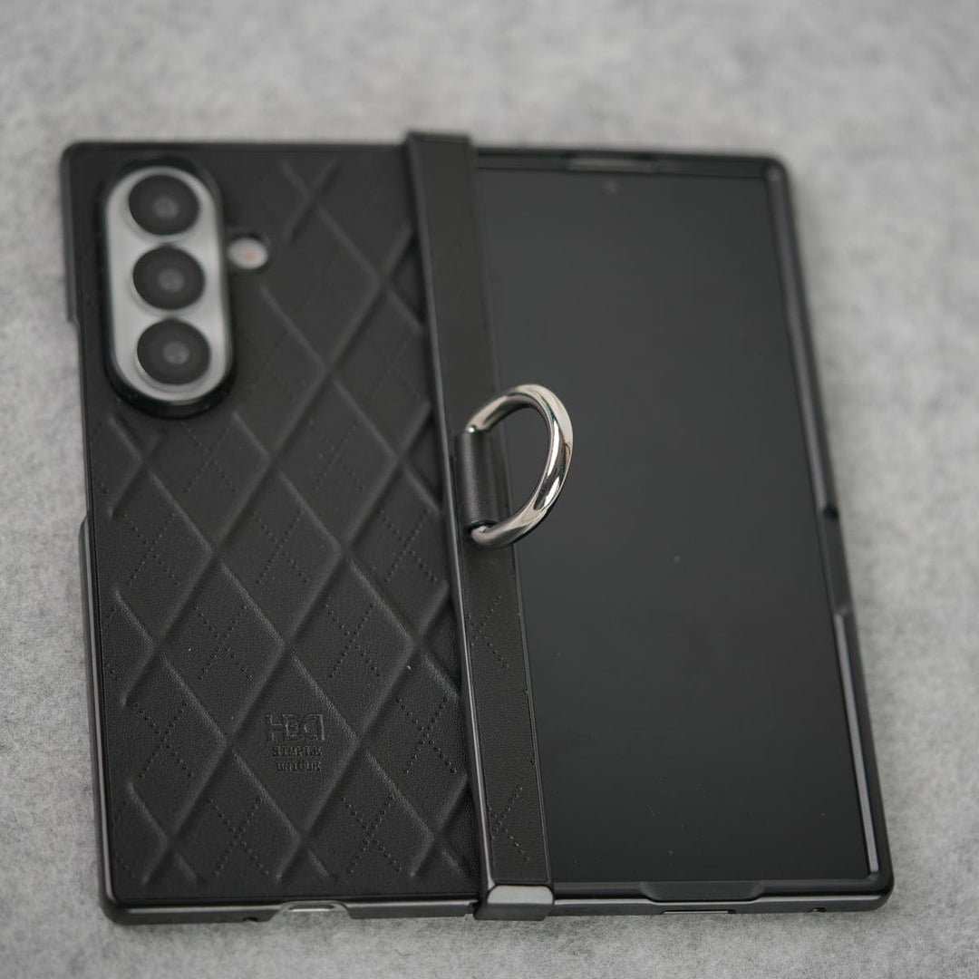 FRATO Fold 7 Collection Samsung Galaxy Z Fold 7 PU Leather Cross Dot Hinge Protection Metal Ring Case Cover