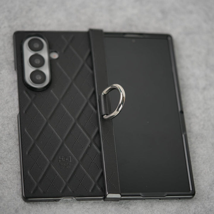 FRATO Fold 7 Collection Samsung Galaxy Z Fold 7 PU Leather Cross Dot Hinge Protection Metal Ring Case Cover