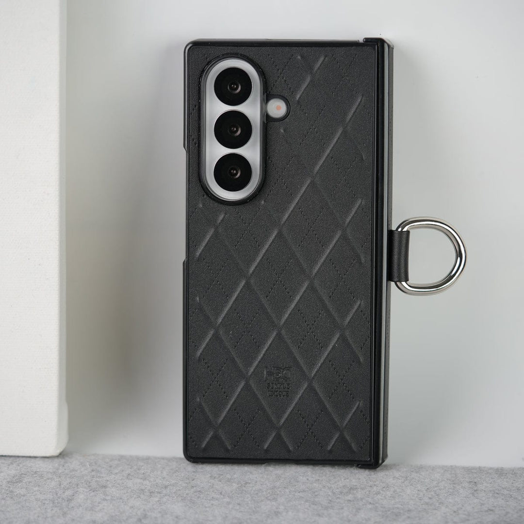 FRATO Fold 7 Collection Samsung Galaxy Z Fold 7 PU Leather Cross Dot Hinge Protection Metal Ring Case Cover