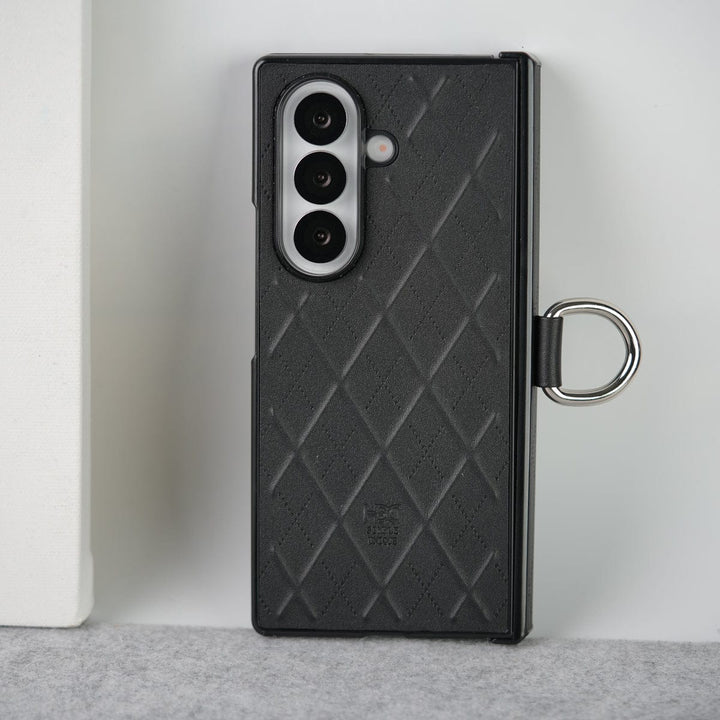 FRATO Fold 7 Collection Samsung Galaxy Z Fold 7 PU Leather Cross Dot Hinge Protection Metal Ring Case Cover