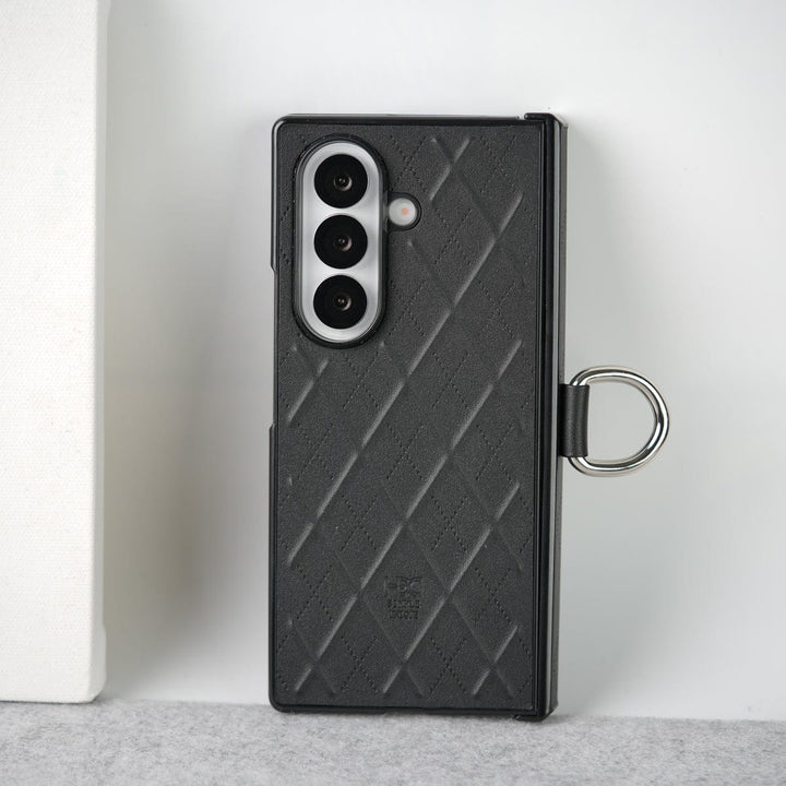 FRATO Fold 7 Collection Samsung Galaxy Z Fold 7 PU Leather Cross Dot Hinge Protection Metal Ring Case Cover