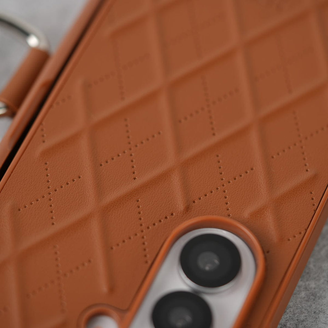 FRATO Fold 7 Collection Samsung Galaxy Z Fold 7 PU Leather Cross Dot Hinge Protection Metal Ring Case Cover