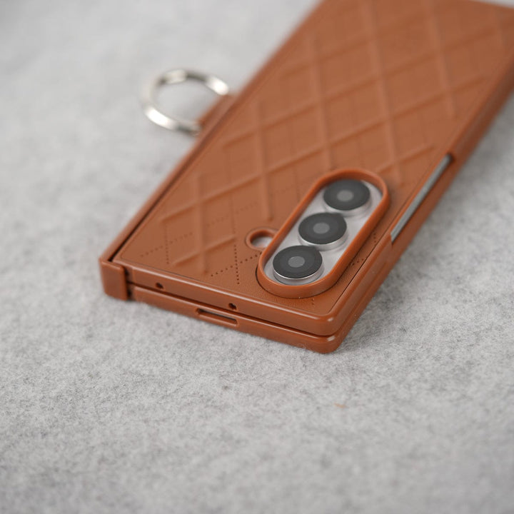 FRATO Fold 7 Collection Samsung Galaxy Z Fold 7 PU Leather Cross Dot Hinge Protection Metal Ring Case Cover