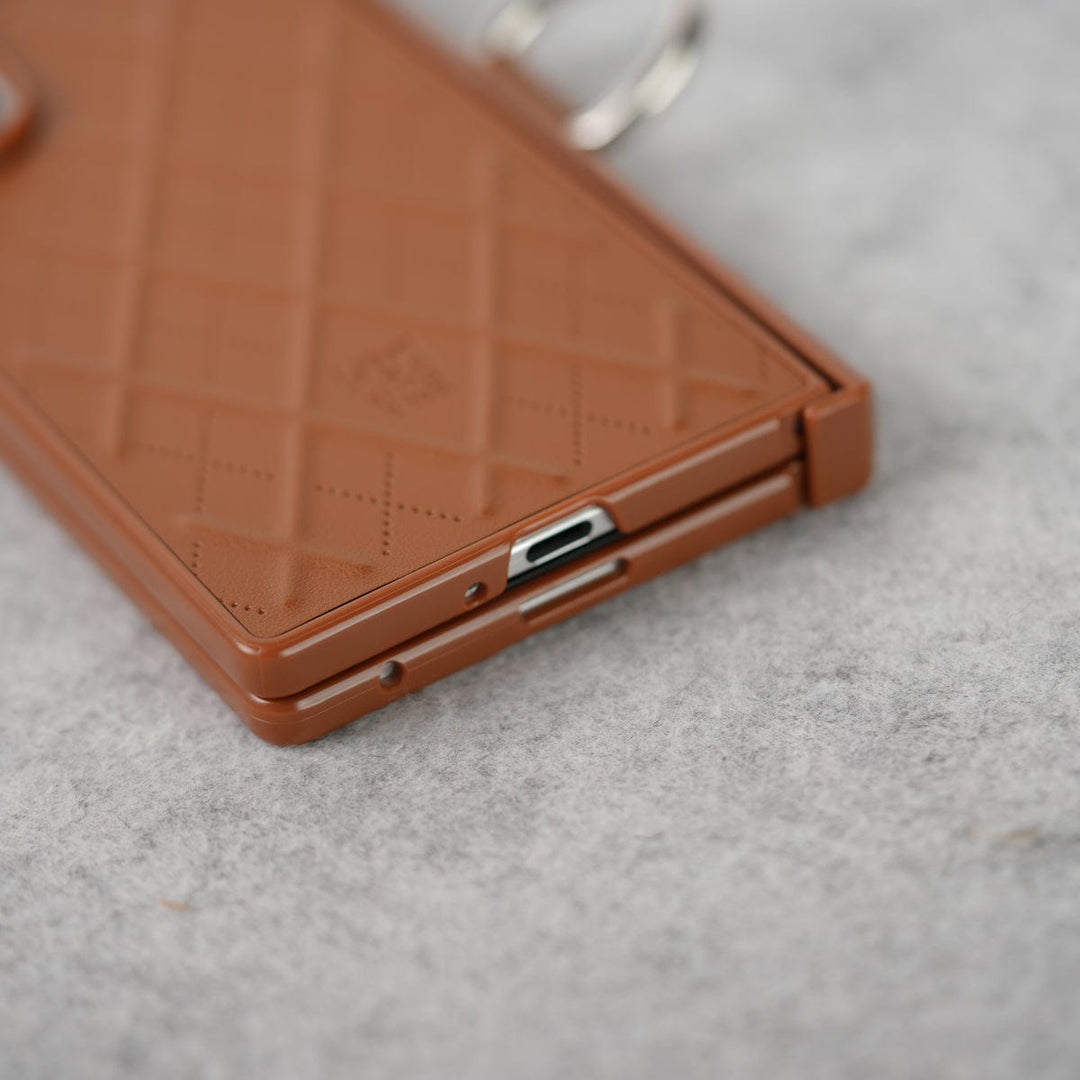 FRATO Fold 7 Collection Samsung Galaxy Z Fold 7 PU Leather Cross Dot Hinge Protection Metal Ring Case Cover
