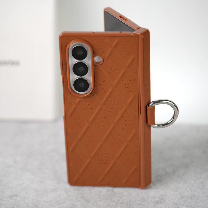 FRATO Fold 7 Collection Samsung Galaxy Z Fold 7 PU Leather Cross Dot Hinge Protection Metal Ring Case Cover