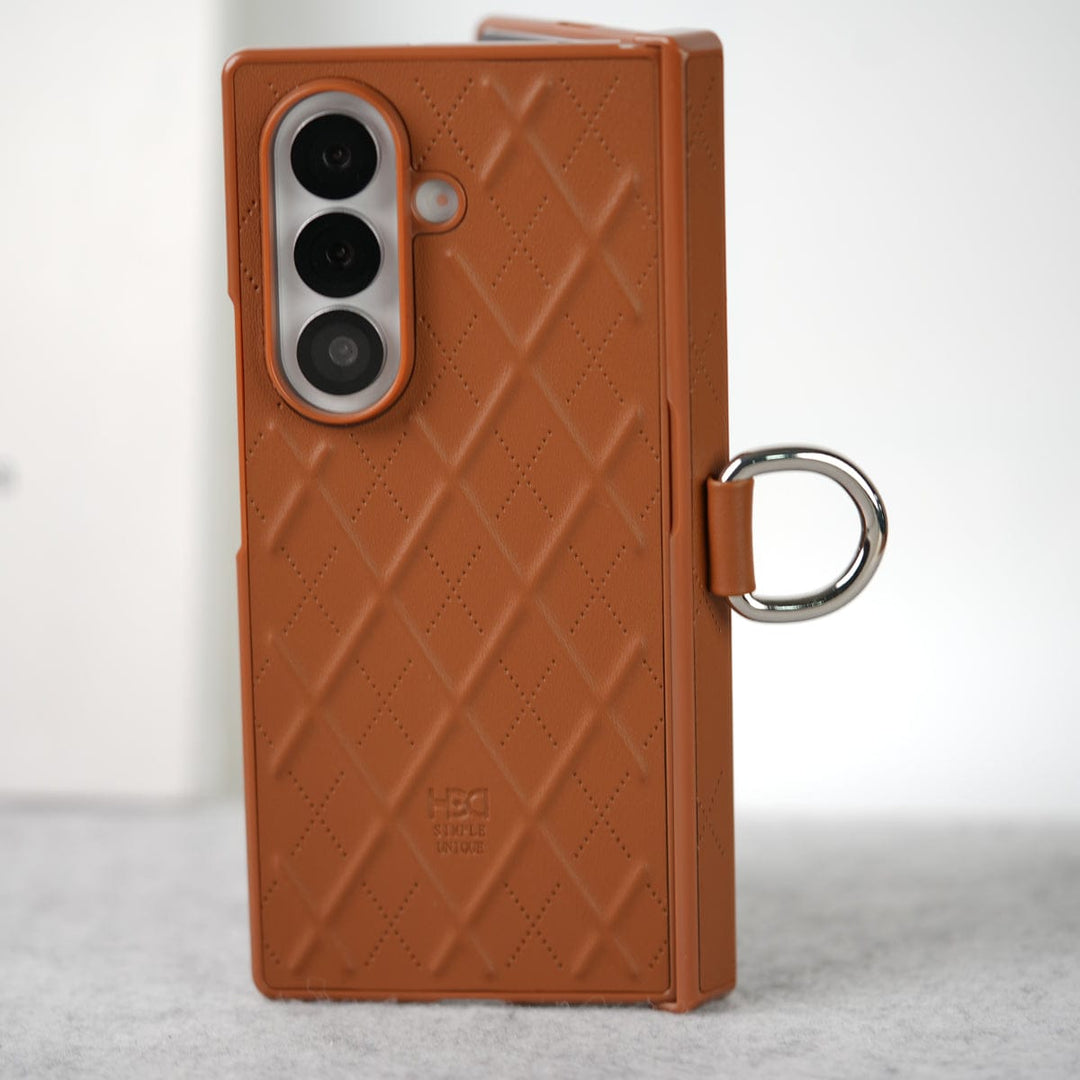 FRATO Fold 7 Collection Samsung Galaxy Z Fold 7 PU Leather Cross Dot Hinge Protection Metal Ring Case Cover