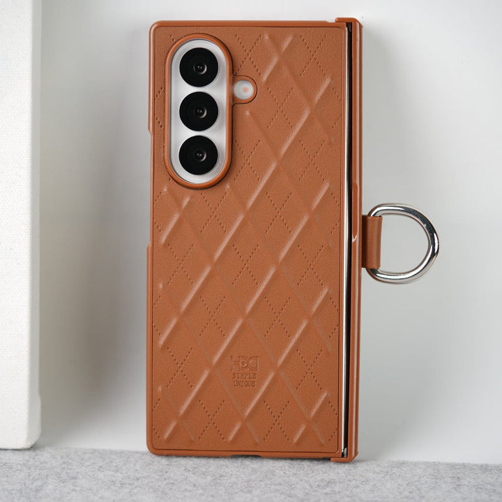 FRATO Fold 7 Collection Samsung Galaxy Z Fold 7 PU Leather Cross Dot Hinge Protection Metal Ring Case Cover