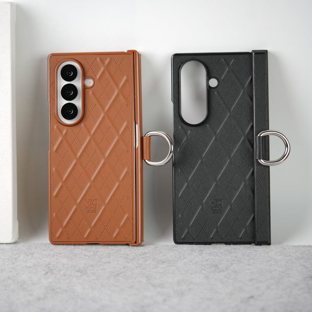 FRATO Fold 7 Collection Samsung Galaxy Z Fold 7 PU Leather Cross Dot Hinge Protection Metal Ring Case Cover