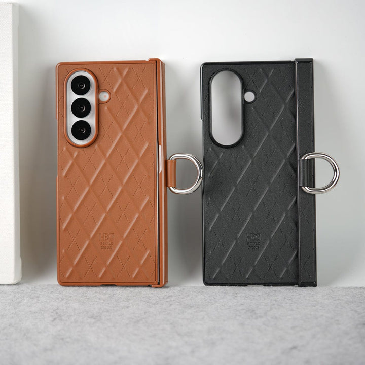 FRATO Fold 7 Collection Samsung Galaxy Z Fold 7 PU Leather Cross Dot Hinge Protection Metal Ring Case Cover