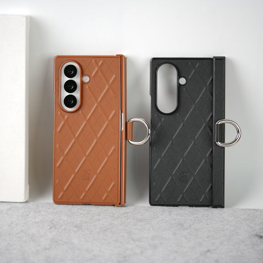 FRATO Fold 7 Collection Samsung Galaxy Z Fold 7 PU Leather Cross Dot Hinge Protection Metal Ring Case Cover