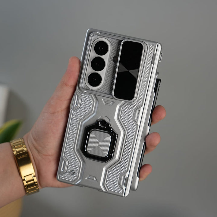 FRATO Fold 7 Collection Silver Galaxy Z Fold 7 Full Protection Armor Case with Front Glass, Camera Shutter, Kickstand &amp; S Pen Cover
