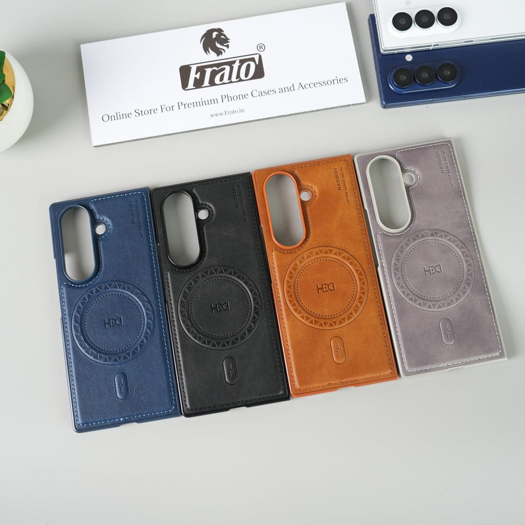 FRATO Fold 7 Collection Stitch PU Leather Magnetic Charging Ring Cover For Galax Z fold 7