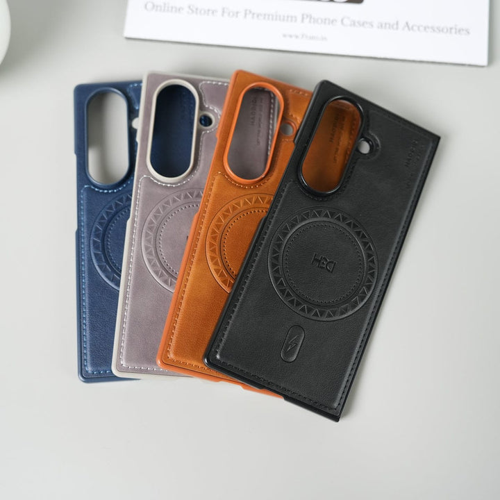 FRATO Fold 7 Collection Stitch PU Leather Magnetic Charging Ring Cover For Galax Z fold 7