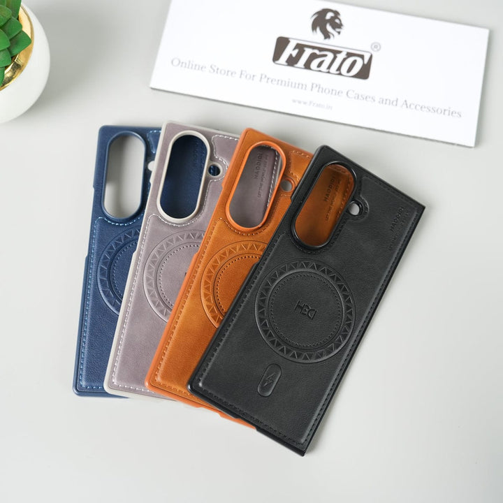 FRATO Fold 7 Collection Stitch PU Leather Magnetic Charging Ring Cover For Galax Z fold 7