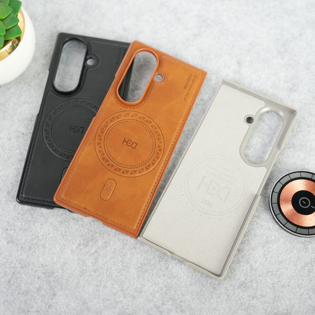 FRATO Fold 7 Collection Stitch PU Leather Magnetic Charging Ring Cover For Galax Z fold 7