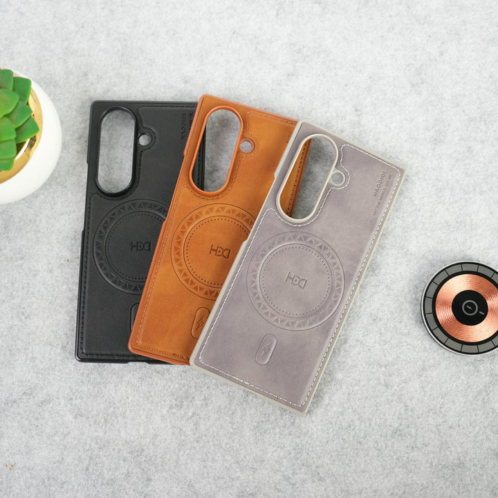 FRATO Fold 7 Collection Stitch PU Leather Magnetic Charging Ring Cover For Galax Z fold 7