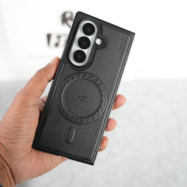 FRATO Fold 7 Collection Stitch PU Leather Magnetic Charging Ring Cover For Galax Z fold 7