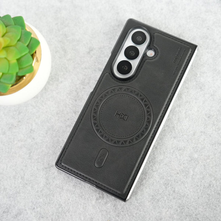 FRATO Fold 7 Collection Stitch PU Leather Magnetic Charging Ring Cover For Galax Z fold 7