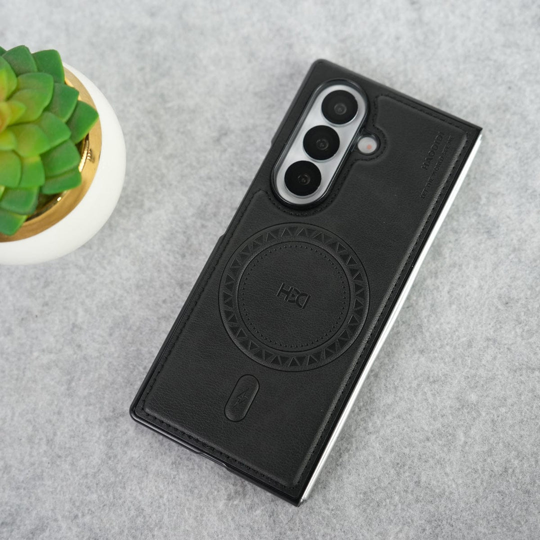 FRATO Fold 7 Collection Stitch PU Leather Magnetic Charging Ring Cover For Galax Z fold 7