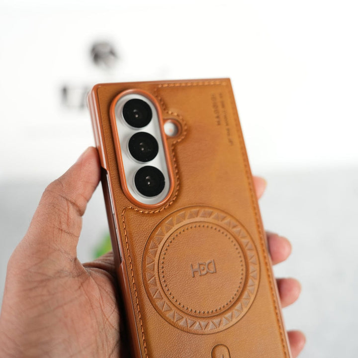 FRATO Fold 7 Collection Stitch PU Leather Magnetic Charging Ring Cover For Galax Z fold 7