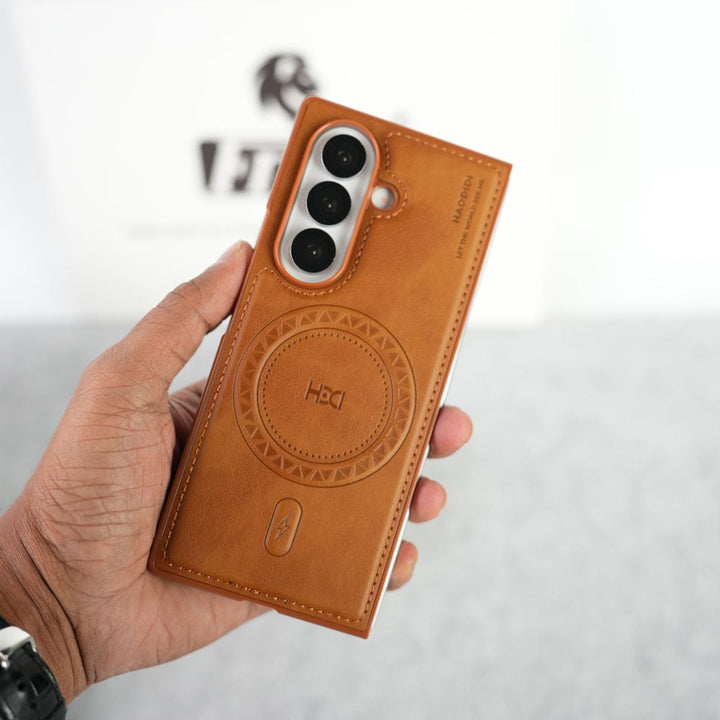 FRATO Fold 7 Collection Stitch PU Leather Magnetic Charging Ring Cover For Galax Z fold 7