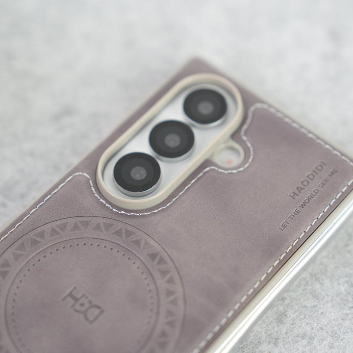 FRATO Fold 7 Collection Stitch PU Leather Magnetic Charging Ring Cover For Galax Z fold 7