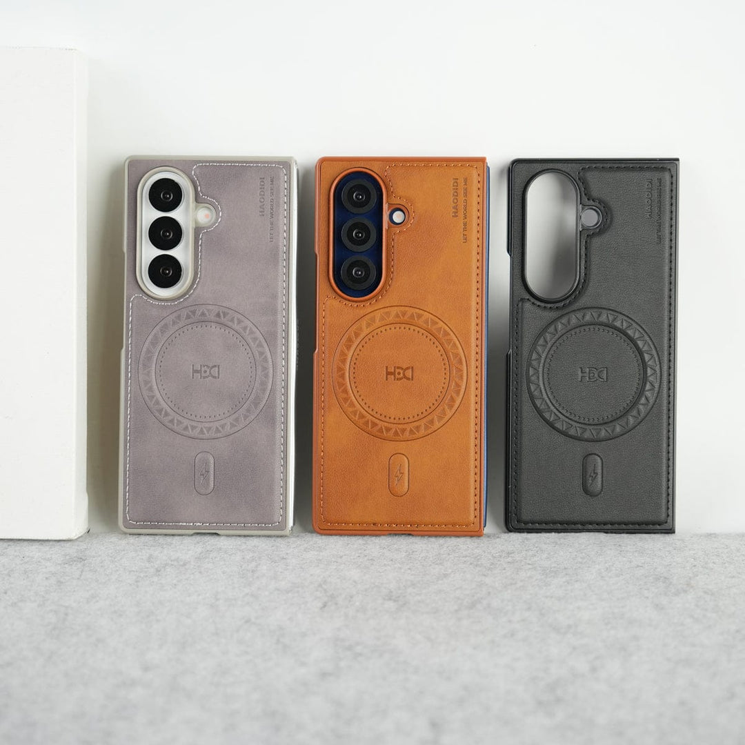 FRATO Fold 7 Collection Stitch PU Leather Magnetic Charging Ring Cover For Galax Z fold 7