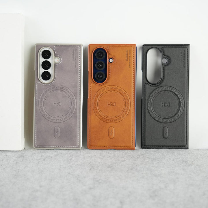 FRATO Fold 7 Collection Stitch PU Leather Magnetic Charging Ring Cover For Galax Z fold 7