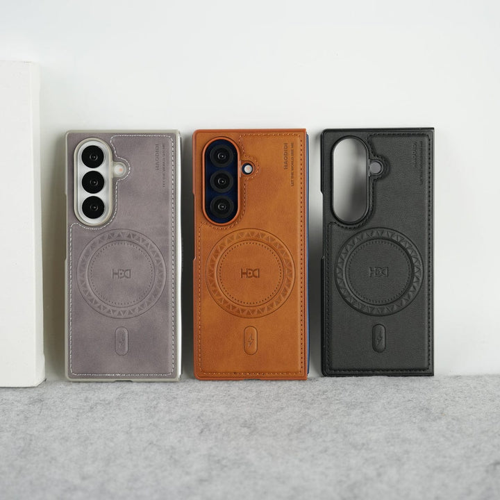 FRATO Fold 7 Collection Stitch PU Leather Magnetic Charging Ring Cover For Galax Z fold 7
