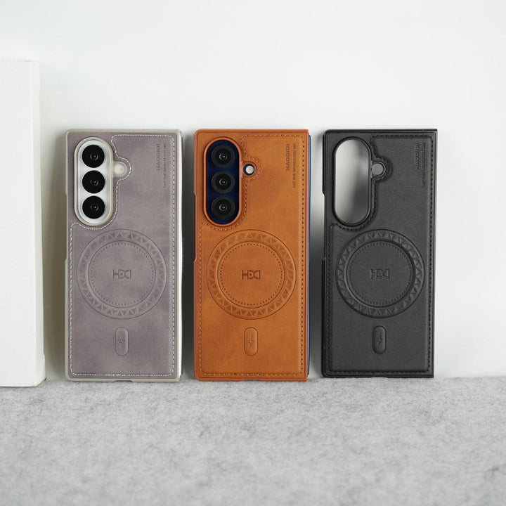 FRATO Fold 7 Collection Stitch PU Leather Magnetic Charging Ring Cover For Galax Z fold 7