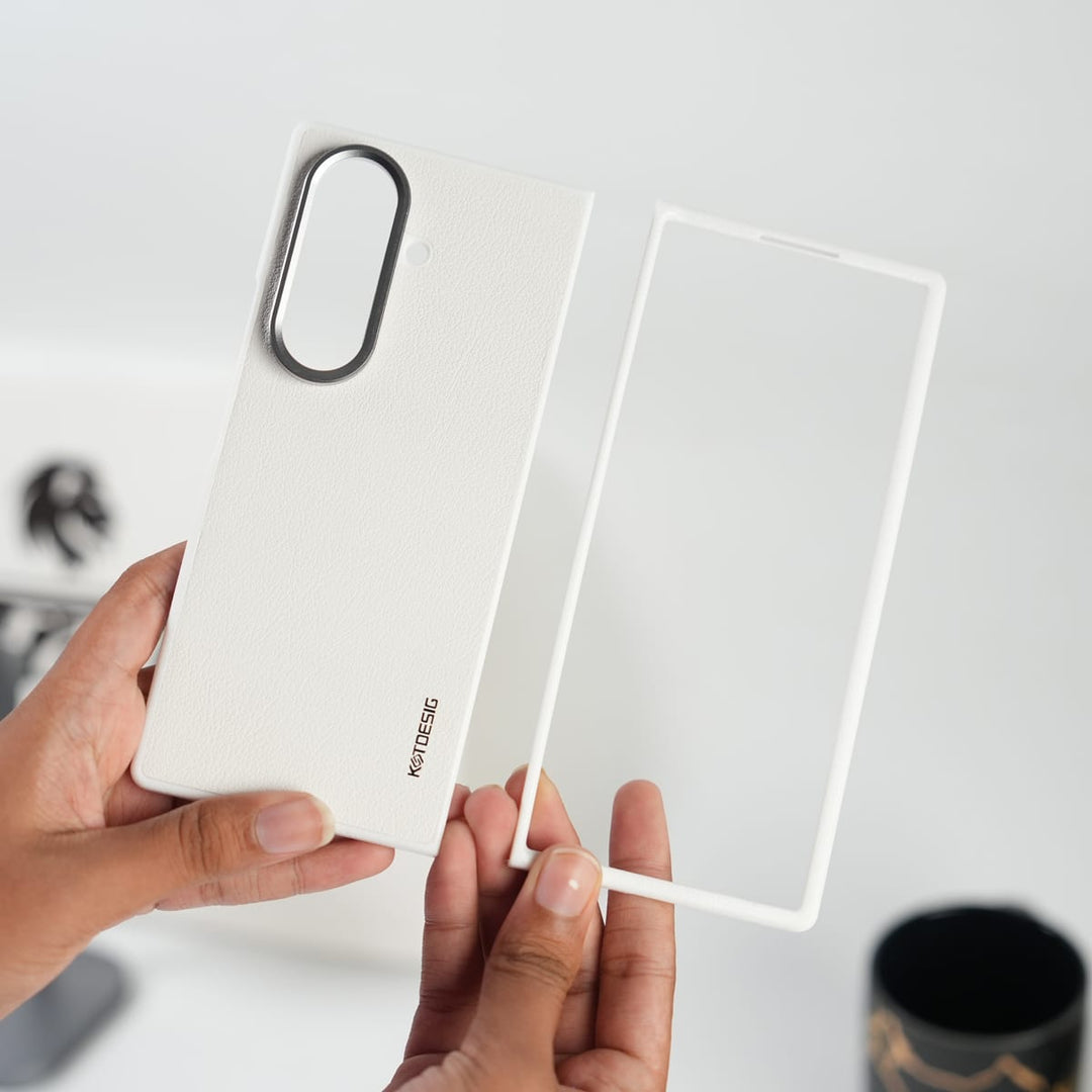 FRATO Fold 7 Collection White Galaxy Z Fold 7 Leather Texture Front &amp; Back Protective Case