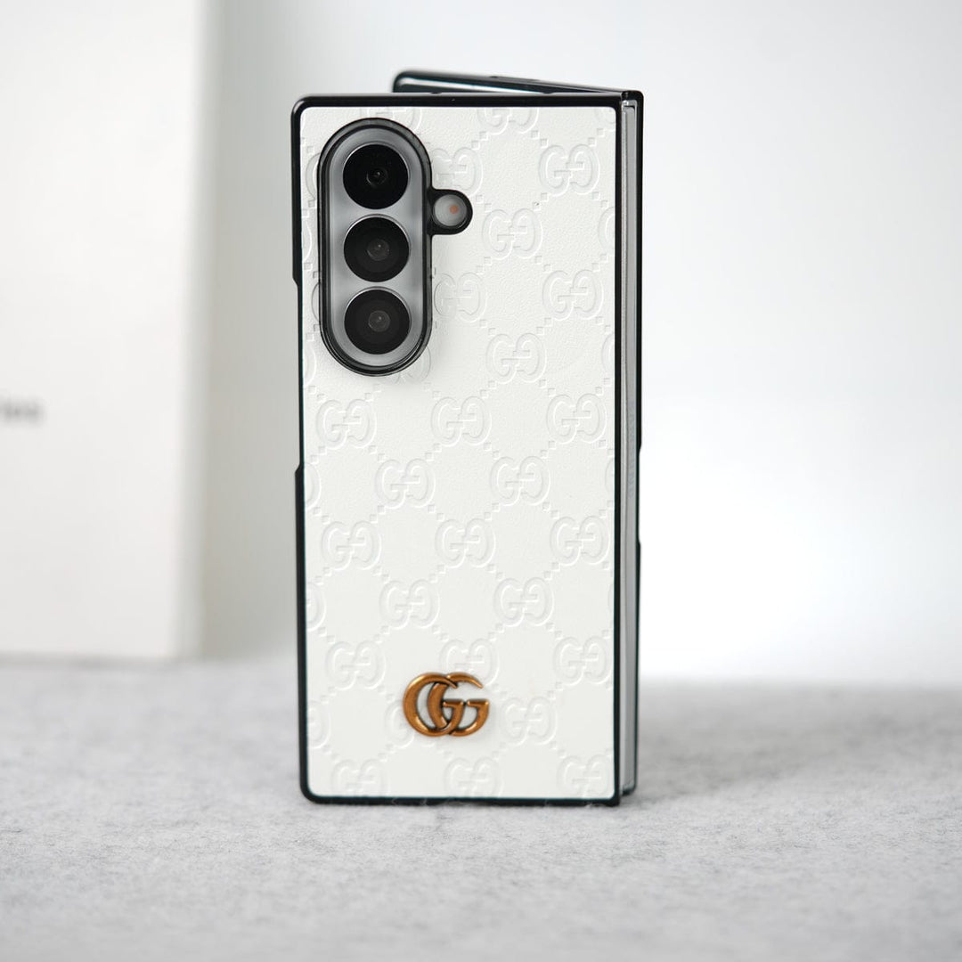 FRATO Fold 7 Collection White Samsung Galaxy Z fold 7 Luxury GG Fashion Leather Brand Case Cover