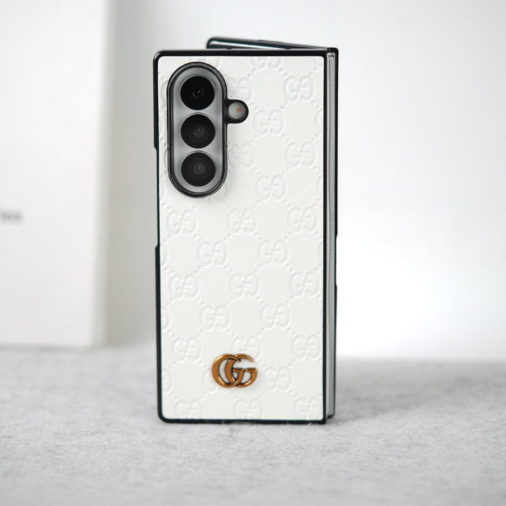 FRATO Fold 7 Collection White Samsung Galaxy Z fold 7 Luxury GG Fashion Leather Brand Case Cover