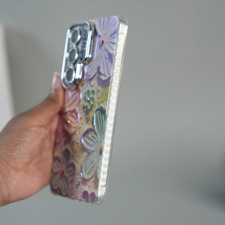 FRATO Galaxy Ultra Series Galaxy Ultra Series Luxury 3D Oil Painting Floral Design Glitter Lens Protection Stand Cover
