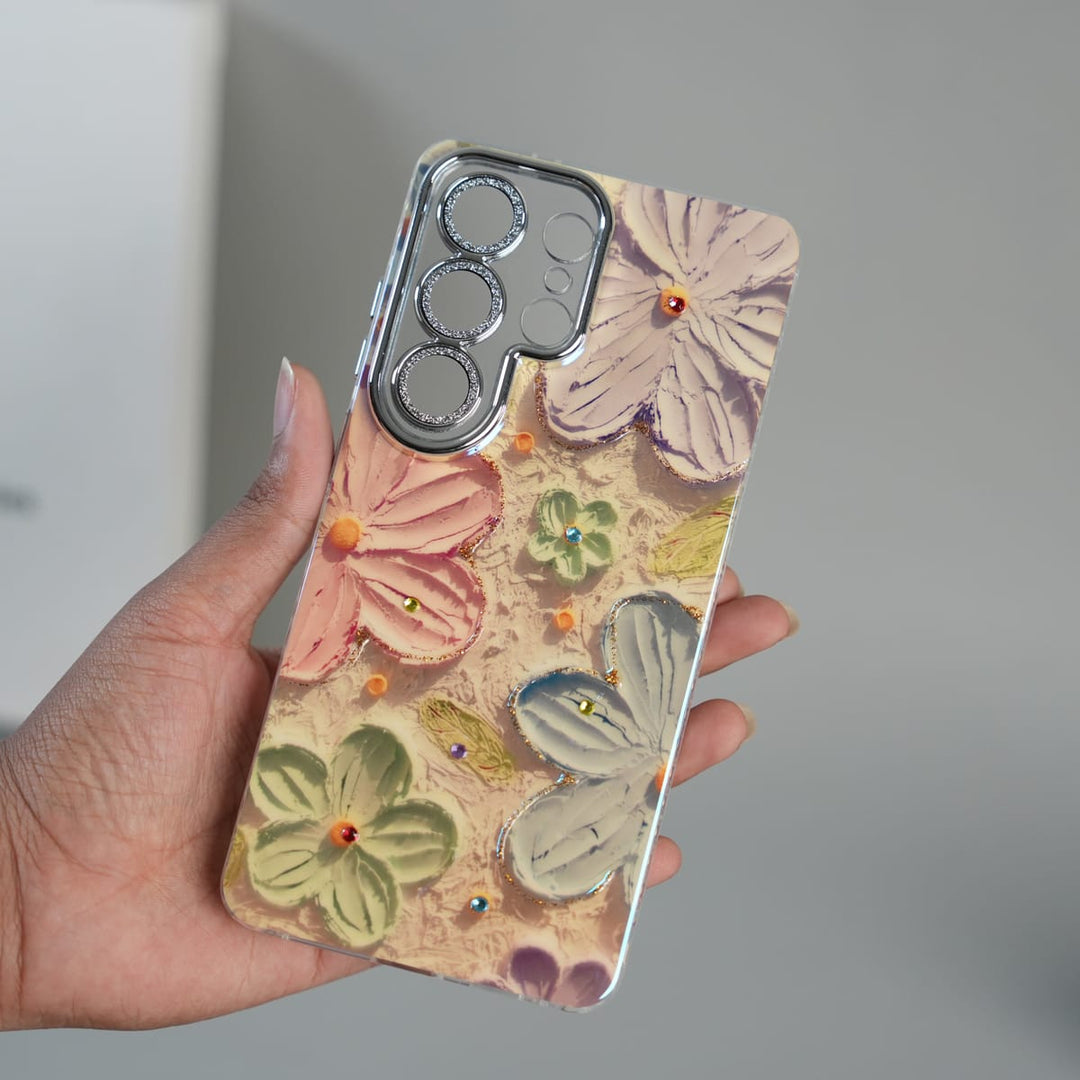 FRATO Galaxy Ultra Series Galaxy Ultra Series Luxury 3D Oil Painting Floral Design Glitter Lens Protection Stand Cover
