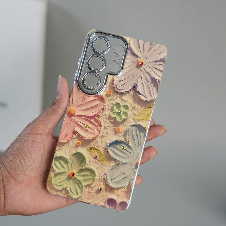 FRATO Galaxy Ultra Series Galaxy Ultra Series Luxury 3D Oil Painting Floral Design Glitter Lens Protection Stand Cover