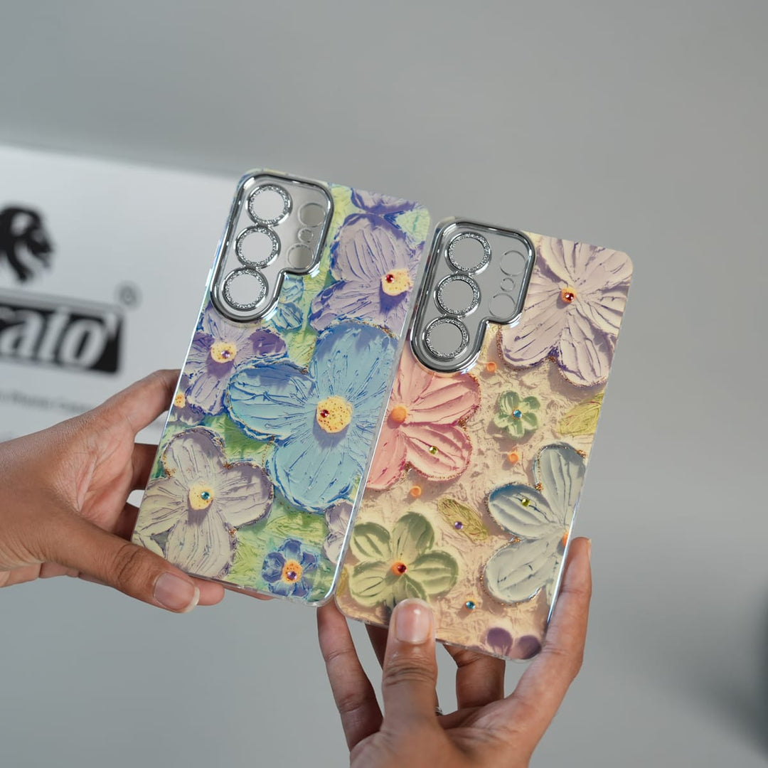 FRATO Galaxy Ultra Series Galaxy Ultra Series Luxury 3D Oil Painting Floral Design Glitter Lens Protection Stand Cover