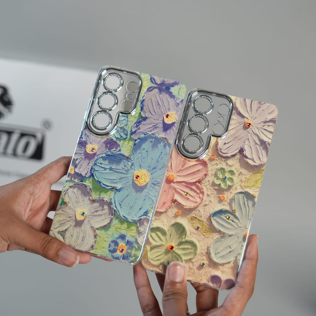 FRATO Galaxy Ultra Series Galaxy Ultra Series Luxury 3D Oil Painting Floral Design Glitter Lens Protection Stand Cover