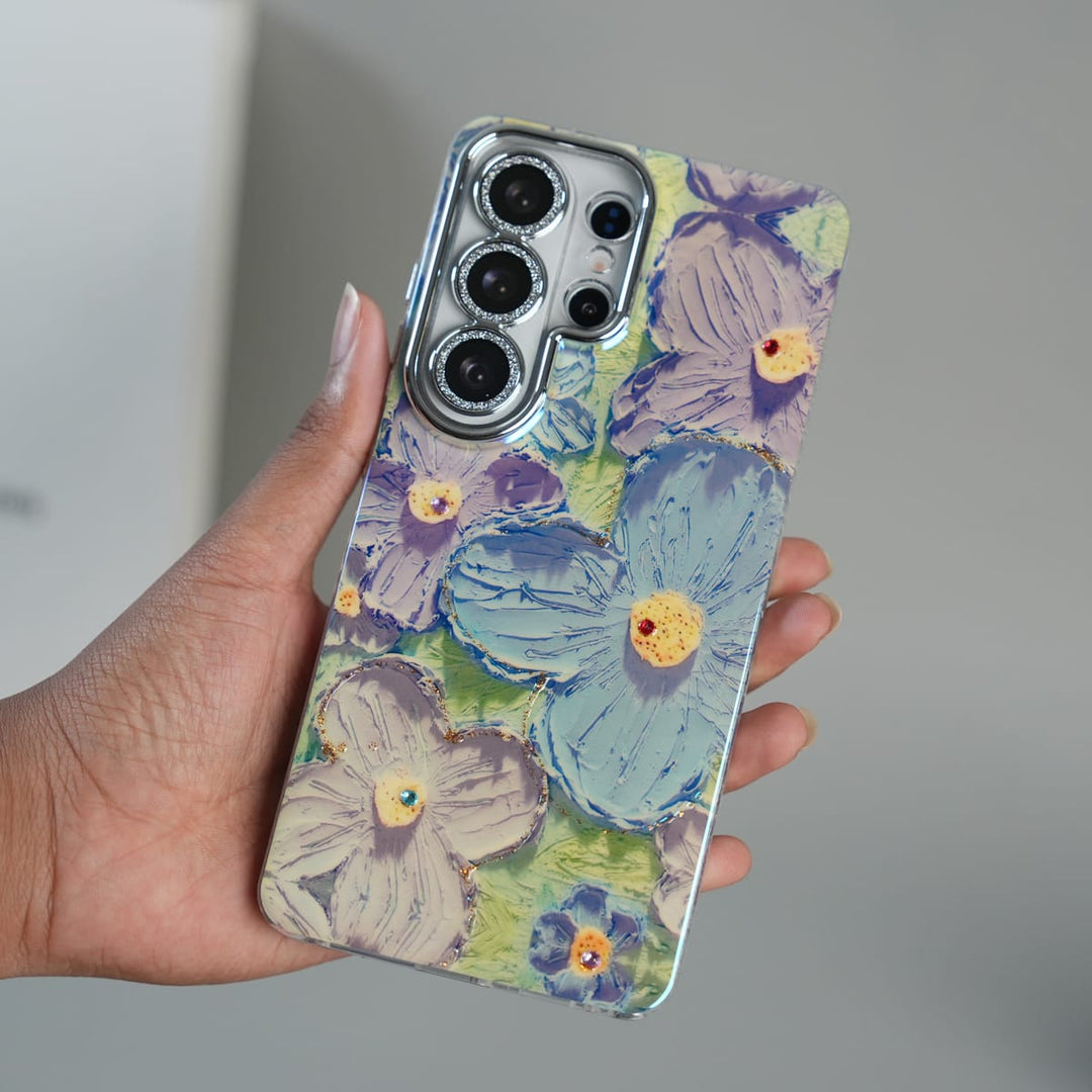 FRATO Galaxy Ultra Series Galaxy Ultra Series Luxury 3D Oil Painting Floral Design Glitter Lens Protection Stand Cover